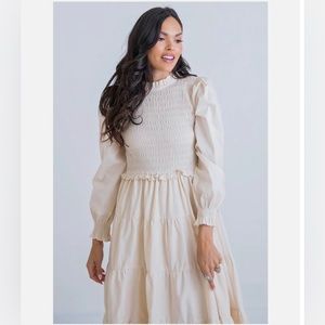 NWT KARLIE SOLID POPLIN SMOCK TIER MAXI DRESS
